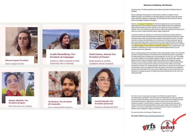 واکنش شدید به حمایت انجمن دانشجویان دانشگاه یورک از حماس